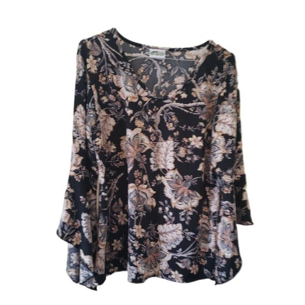Collections Etc. Floral Long Flutter Sleeve Blouse